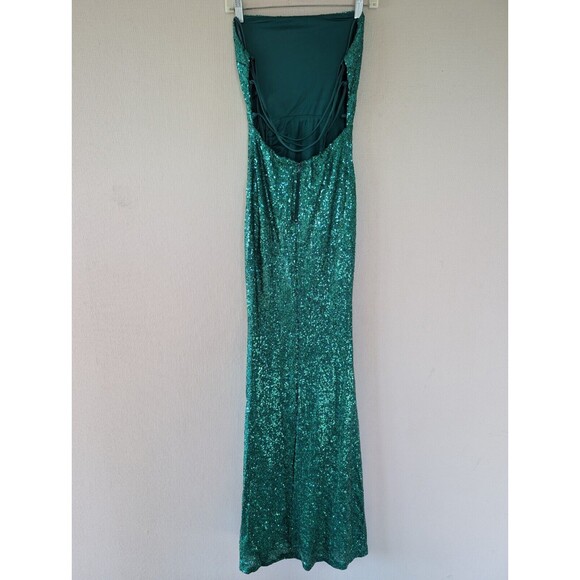 Sequin Maxi Dress Sz M Green Romantic Elegant Evening Gown Cruise Wedding Hoco - Picture 10 of 16